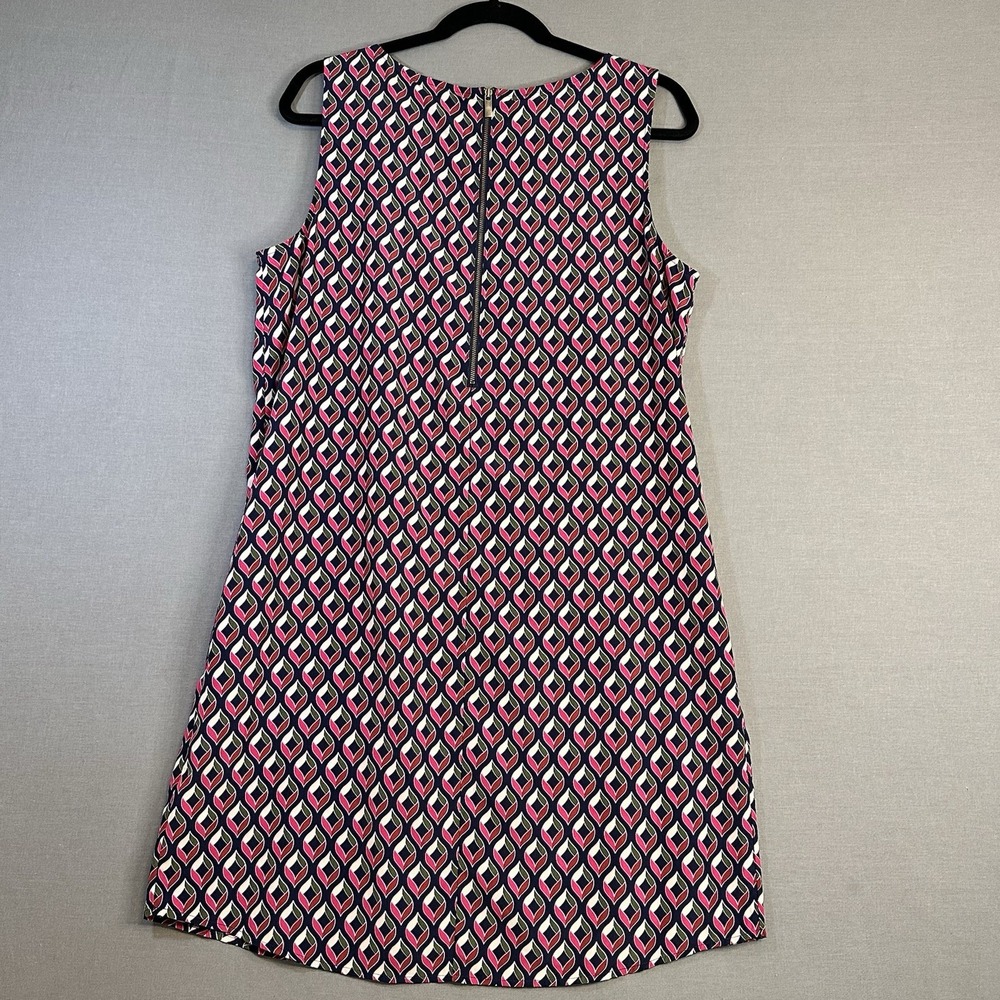 Halogen L Navy Pink Geometric V-Neck Shift Knee Dress Sleeveless Zip Closure - Picture 4 of 7